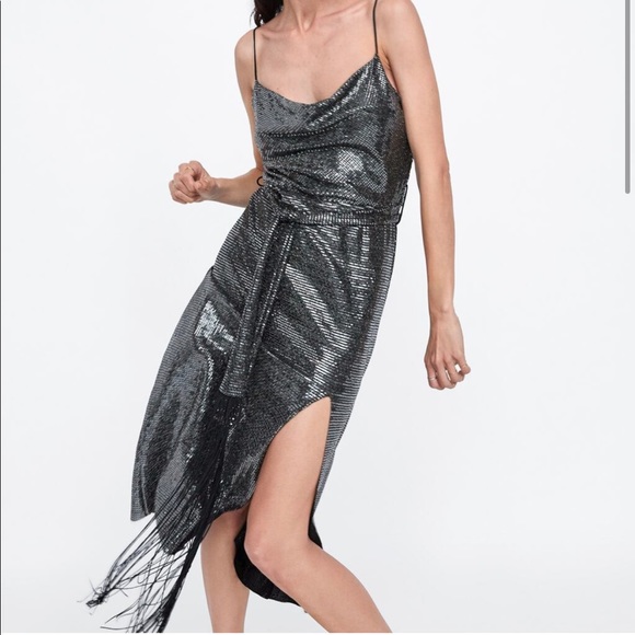 Zara hun metal sequin belted dress. - Picture 5 of 11